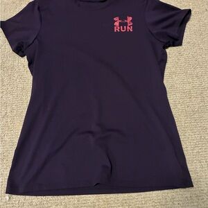 Under Armour Women's Dark Purple Tee with Pink Logo